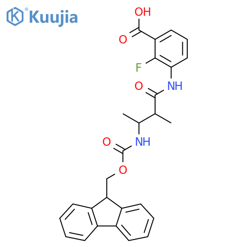3-3-({(9H-fluoren-9-yl)methoxycarbonyl}amino)-2-methylbutanamido-2-fluorobenzoic acid structure
