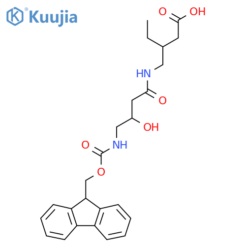 3-{4-({(9H-fluoren-9-yl)methoxycarbonyl}amino)-3-hydroxybutanamidomethyl}pentanoic acid structure