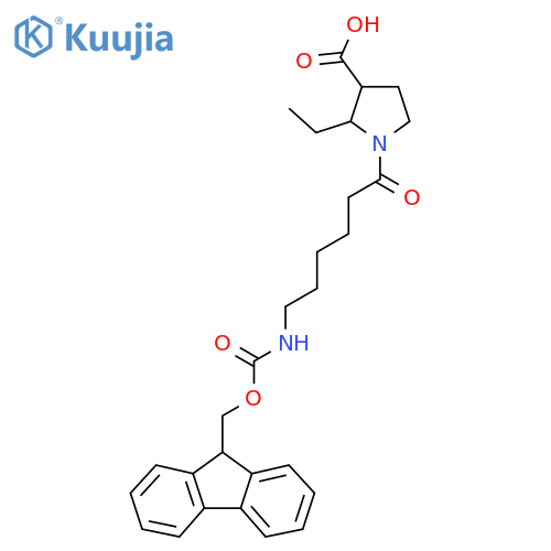 2-ethyl-1-6-({(9H-fluoren-9-yl)methoxycarbonyl}amino)hexanoylpyrrolidine-3-carboxylic acid structure