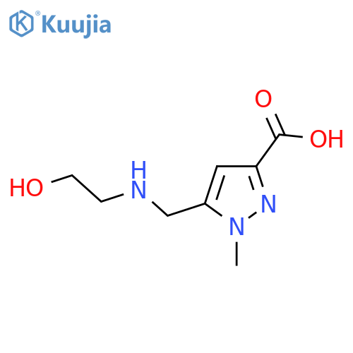5-{(2-hydroxyethyl)aminomethyl}-1-methyl-1H-pyrazole-3-carboxylic acid structure