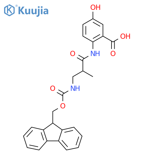 2-3-({(9H-fluoren-9-yl)methoxycarbonyl}amino)-2-methylpropanamido-5-hydroxybenzoic acid structure