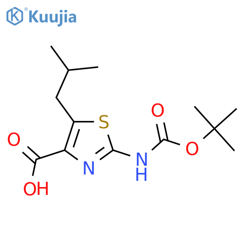 2-{(tert-butoxy)carbonylamino}-5-(2-methylpropyl)-1,3-thiazole-4-carboxylic acid structure