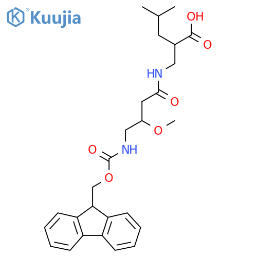 2-{4-({(9H-fluoren-9-yl)methoxycarbonyl}amino)-3-methoxybutanamidomethyl}-4-methylpentanoic acid structure
