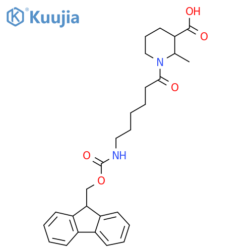 1-6-({(9H-fluoren-9-yl)methoxycarbonyl}amino)hexanoyl-2-methylpiperidine-3-carboxylic acid structure