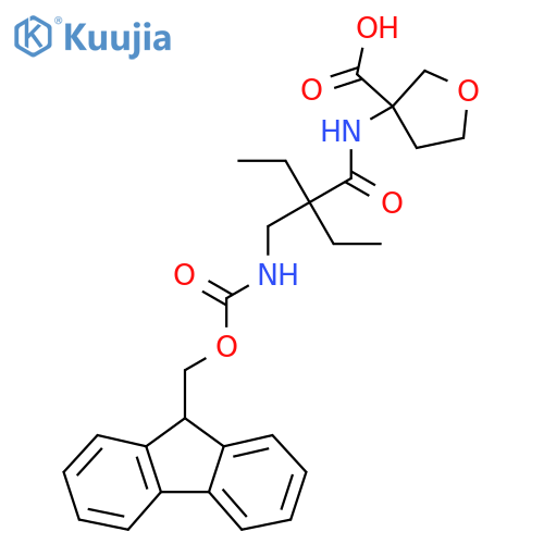 3-{2-ethyl-2-({(9H-fluoren-9-yl)methoxycarbonyl}amino)methylbutanamido}oxolane-3-carboxylic acid structure