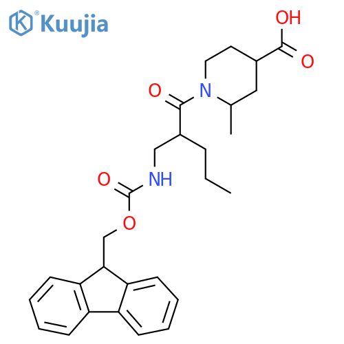 1-{2-({(9H-fluoren-9-yl)methoxycarbonyl}amino)methylpentanoyl}-2-methylpiperidine-4-carboxylic acid structure