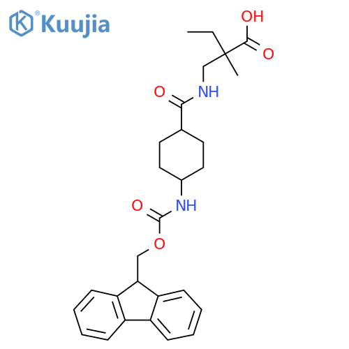 2-({4-({(9H-fluoren-9-yl)methoxycarbonyl}amino)cyclohexylformamido}methyl)-2-methylbutanoic acid structure