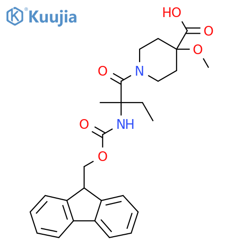 1-2-({(9H-fluoren-9-yl)methoxycarbonyl}amino)-2-methylbutanoyl-4-methoxypiperidine-4-carboxylic acid structure