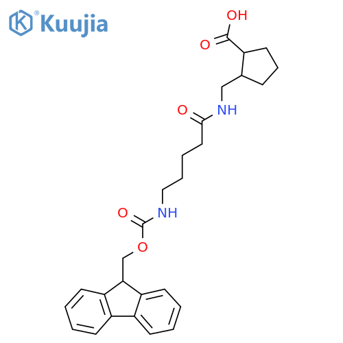 2-{5-({(9H-fluoren-9-yl)methoxycarbonyl}amino)pentanamidomethyl}cyclopentane-1-carboxylic acid structure