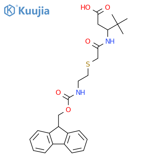 3-(2-{2-({(9H-fluoren-9-yl)methoxycarbonyl}amino)ethylsulfanyl}acetamido)-4,4-dimethylpentanoic acid structure
