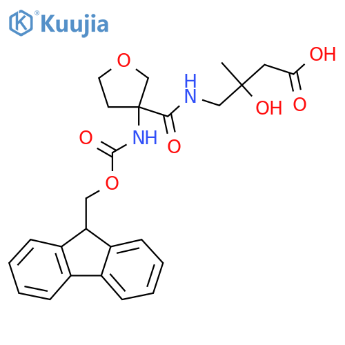 4-{3-({(9H-fluoren-9-yl)methoxycarbonyl}amino)oxolan-3-ylformamido}-3-hydroxy-3-methylbutanoic acid structure