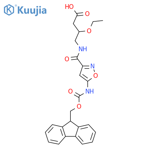 3-ethoxy-4-{5-({(9H-fluoren-9-yl)methoxycarbonyl}amino)-1,2-oxazol-3-ylformamido}butanoic acid structure
