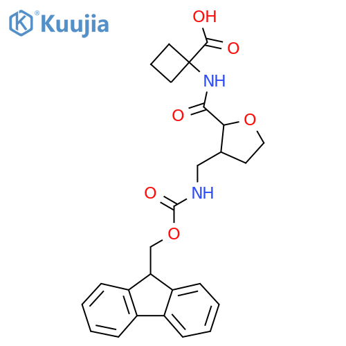 1-{3-({(9H-fluoren-9-yl)methoxycarbonyl}amino)methyloxolane-2-amido}cyclobutane-1-carboxylic acid structure