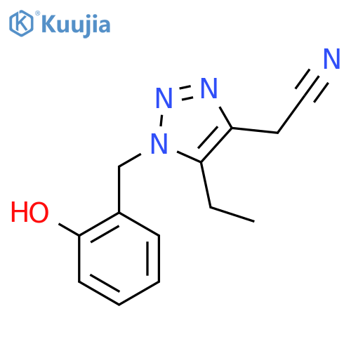 2-{5-ethyl-1-(2-hydroxyphenyl)methyl-1H-1,2,3-triazol-4-yl}acetonitrile structure