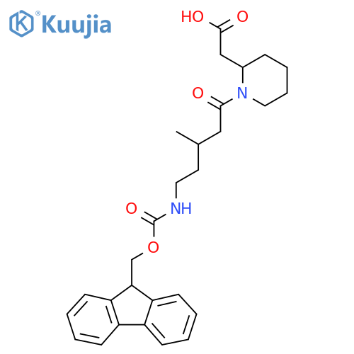 2-{1-5-({(9H-fluoren-9-yl)methoxycarbonyl}amino)-3-methylpentanoylpiperidin-2-yl}acetic acid structure