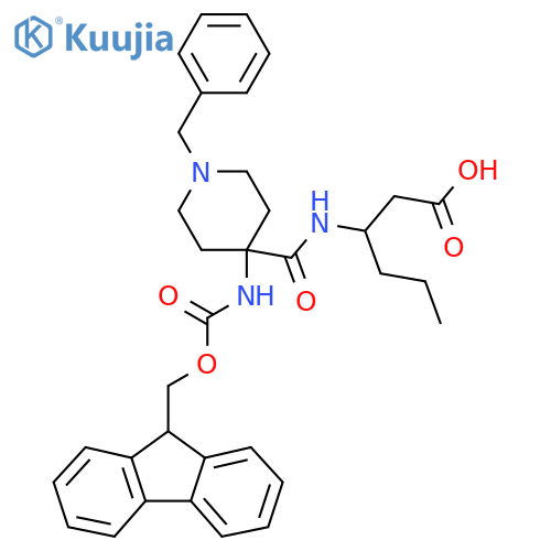 3-{1-benzyl-4-({(9H-fluoren-9-yl)methoxycarbonyl}amino)piperidin-4-ylformamido}hexanoic acid structure