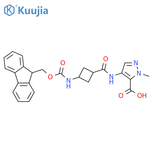 4-3-({(9H-fluoren-9-yl)methoxycarbonyl}amino)cyclobutaneamido-1-methyl-1H-pyrazole-5-carboxylic acid structure