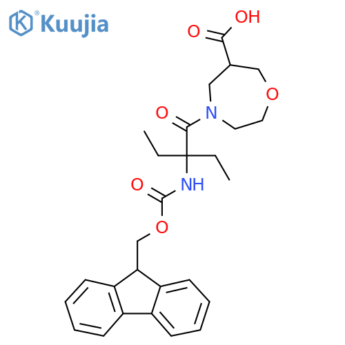 4-2-ethyl-2-({(9H-fluoren-9-yl)methoxycarbonyl}amino)butanoyl-1,4-oxazepane-6-carboxylic acid structure