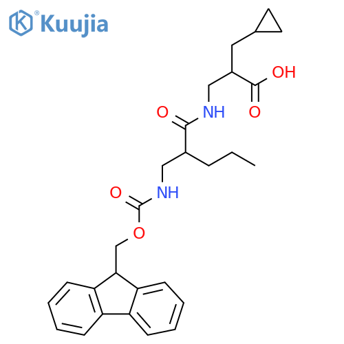 2-(cyclopropylmethyl)-3-{2-({(9H-fluoren-9-yl)methoxycarbonyl}amino)methylpentanamido}propanoic acid structure