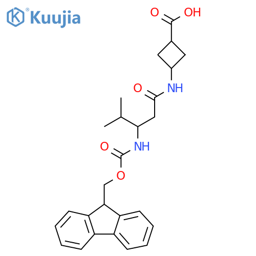 3-3-({(9H-fluoren-9-yl)methoxycarbonyl}amino)-4-methylpentanamidocyclobutane-1-carboxylic acid structure