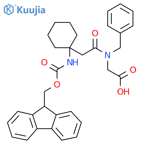 2-{N-benzyl-2-1-({(9H-fluoren-9-yl)methoxycarbonyl}amino)cyclohexylacetamido}acetic acid structure