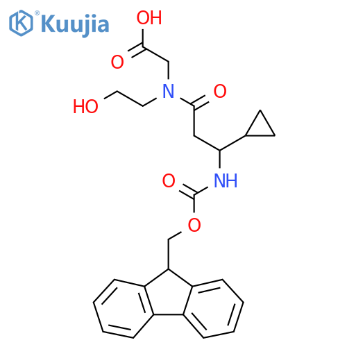 2-3-cyclopropyl-3-({(9H-fluoren-9-yl)methoxycarbonyl}amino)-N-(2-hydroxyethyl)propanamidoacetic acid structure