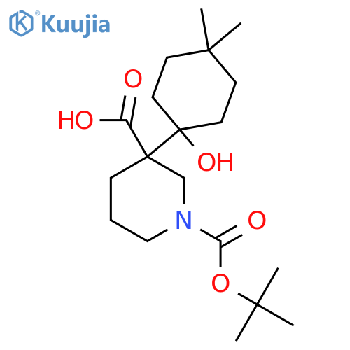 1-(tert-butoxy)carbonyl-3-(1-hydroxy-4,4-dimethylcyclohexyl)piperidine-3-carboxylic acid structure