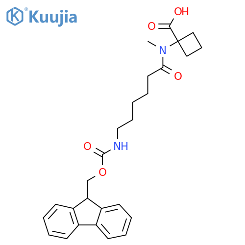 1-6-({(9H-fluoren-9-yl)methoxycarbonyl}amino)-N-methylhexanamidocyclobutane-1-carboxylic acid structure