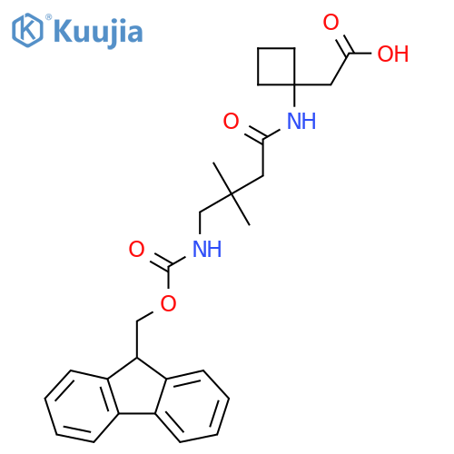 2-{1-4-({(9H-fluoren-9-yl)methoxycarbonyl}amino)-3,3-dimethylbutanamidocyclobutyl}acetic acid structure