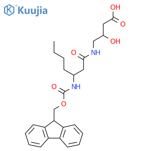 4-3-({(9H-fluoren-9-yl)methoxycarbonyl}amino)heptanamido-3-hydroxybutanoic acid structure