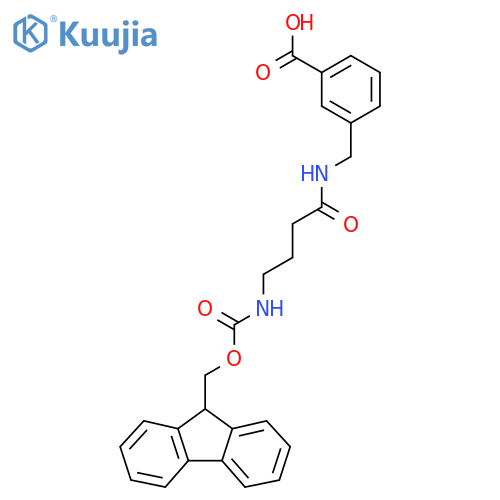 3-{4-({(9H-fluoren-9-yl)methoxycarbonyl}amino)butanamidomethyl}benzoic acid structure