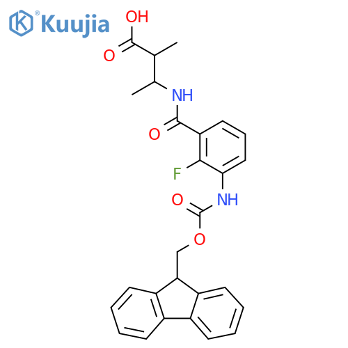 3-{3-({(9H-fluoren-9-yl)methoxycarbonyl}amino)-2-fluorophenylformamido}-2-methylbutanoic acid structure