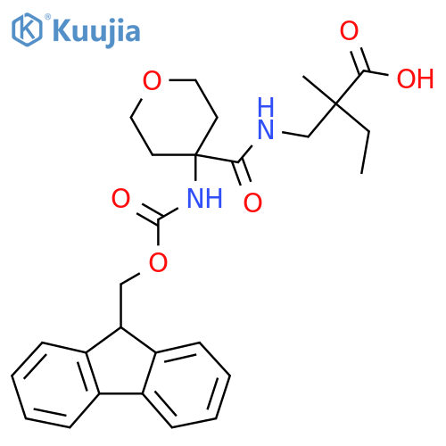 2-({4-({(9H-fluoren-9-yl)methoxycarbonyl}amino)oxan-4-ylformamido}methyl)-2-methylbutanoic acid structure