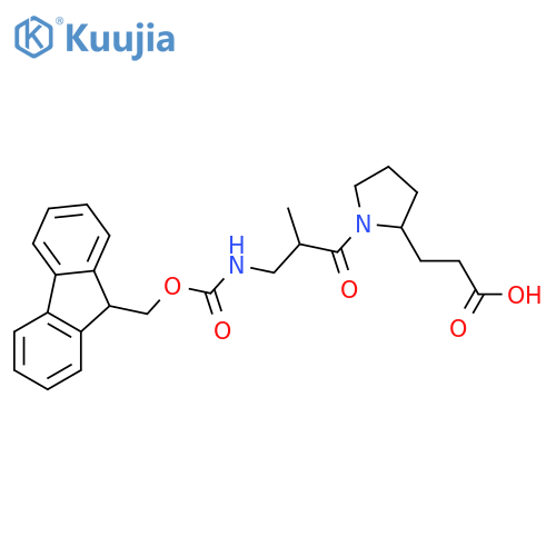 3-{1-3-({(9H-fluoren-9-yl)methoxycarbonyl}amino)-2-methylpropanoylpyrrolidin-2-yl}propanoic acid structure