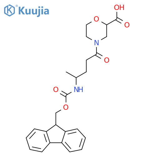 4-4-({(9H-fluoren-9-yl)methoxycarbonyl}amino)pentanoylmorpholine-2-carboxylic acid structure