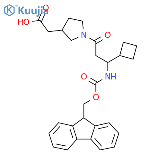 2-{1-3-cyclobutyl-3-({(9H-fluoren-9-yl)methoxycarbonyl}amino)propanoylpyrrolidin-3-yl}acetic acid structure