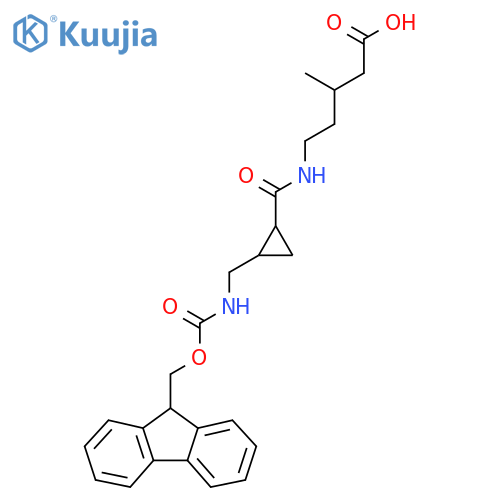 5-({2-({(9H-fluoren-9-yl)methoxycarbonyl}amino)methylcyclopropyl}formamido)-3-methylpentanoic acid structure