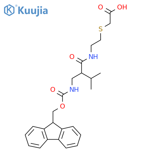 2-(2-{2-({(9H-fluoren-9-yl)methoxycarbonyl}amino)methyl-3-methylbutanamido}ethyl)sulfanylacetic acid structure