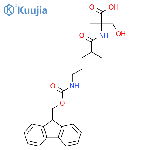 2-5-({(9H-fluoren-9-yl)methoxycarbonyl}amino)-2-methylpentanamido-3-hydroxy-2-methylpropanoic acid structure