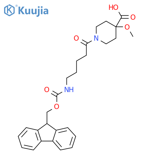 1-5-({(9H-fluoren-9-yl)methoxycarbonyl}amino)pentanoyl-4-methoxypiperidine-4-carboxylic acid structure