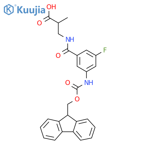 3-{3-({(9H-fluoren-9-yl)methoxycarbonyl}amino)-5-fluorophenylformamido}-2-methylpropanoic acid structure