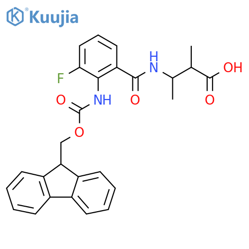 3-{2-({(9H-fluoren-9-yl)methoxycarbonyl}amino)-3-fluorophenylformamido}-2-methylbutanoic acid structure
