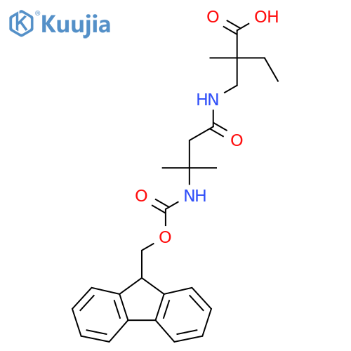 2-{3-({(9H-fluoren-9-yl)methoxycarbonyl}amino)-3-methylbutanamidomethyl}-2-methylbutanoic acid structure