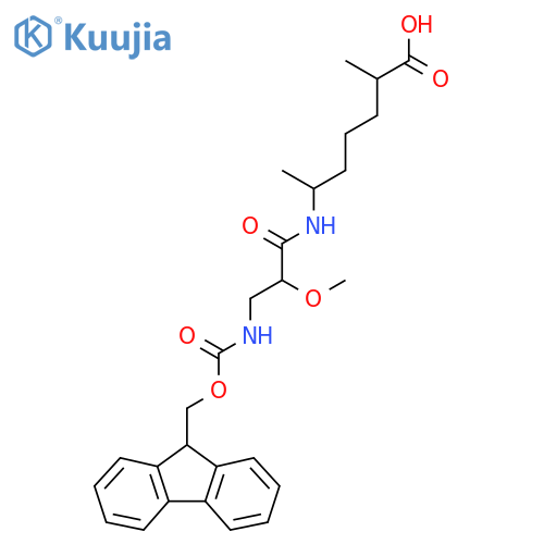 6-3-({(9H-fluoren-9-yl)methoxycarbonyl}amino)-2-methoxypropanamido-2-methylheptanoic acid structure