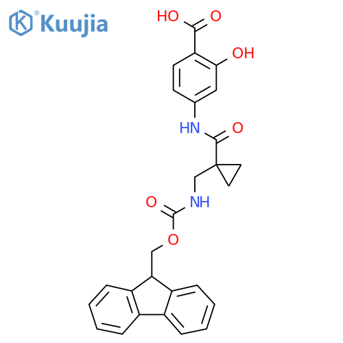 4-{1-({(9H-fluoren-9-yl)methoxycarbonyl}amino)methylcyclopropaneamido}-2-hydroxybenzoic acid structure