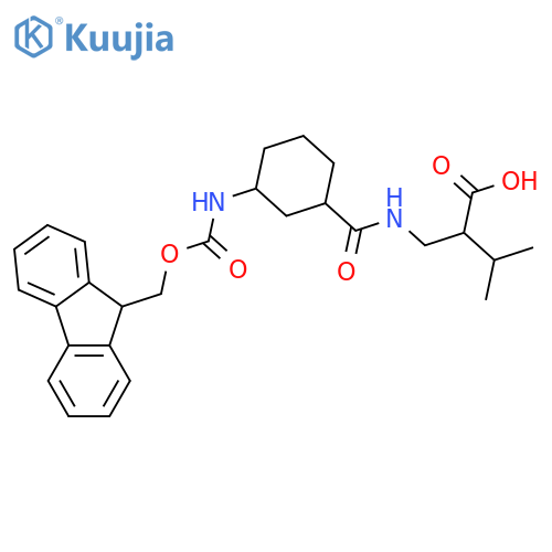 2-({3-({(9H-fluoren-9-yl)methoxycarbonyl}amino)cyclohexylformamido}methyl)-3-methylbutanoic acid structure