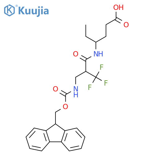 4-{2-({(9H-fluoren-9-yl)methoxycarbonyl}amino)methyl-3,3,3-trifluoropropanamido}hexanoic acid structure