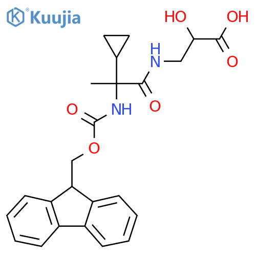 3-2-cyclopropyl-2-({(9H-fluoren-9-yl)methoxycarbonyl}amino)propanamido-2-hydroxypropanoic acid structure