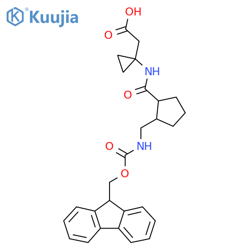 2-(1-{2-({(9H-fluoren-9-yl)methoxycarbonyl}amino)methylcyclopentaneamido}cyclopropyl)acetic acid structure