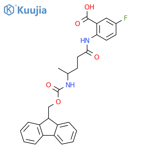 2-4-({(9H-fluoren-9-yl)methoxycarbonyl}amino)pentanamido-5-fluorobenzoic acid structure